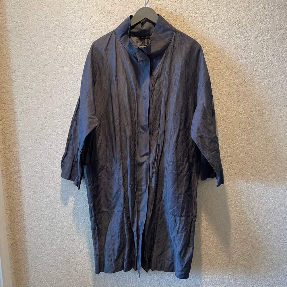 Eileen Fisher graphite colored  minimalist hidden button trench/jacket, size L